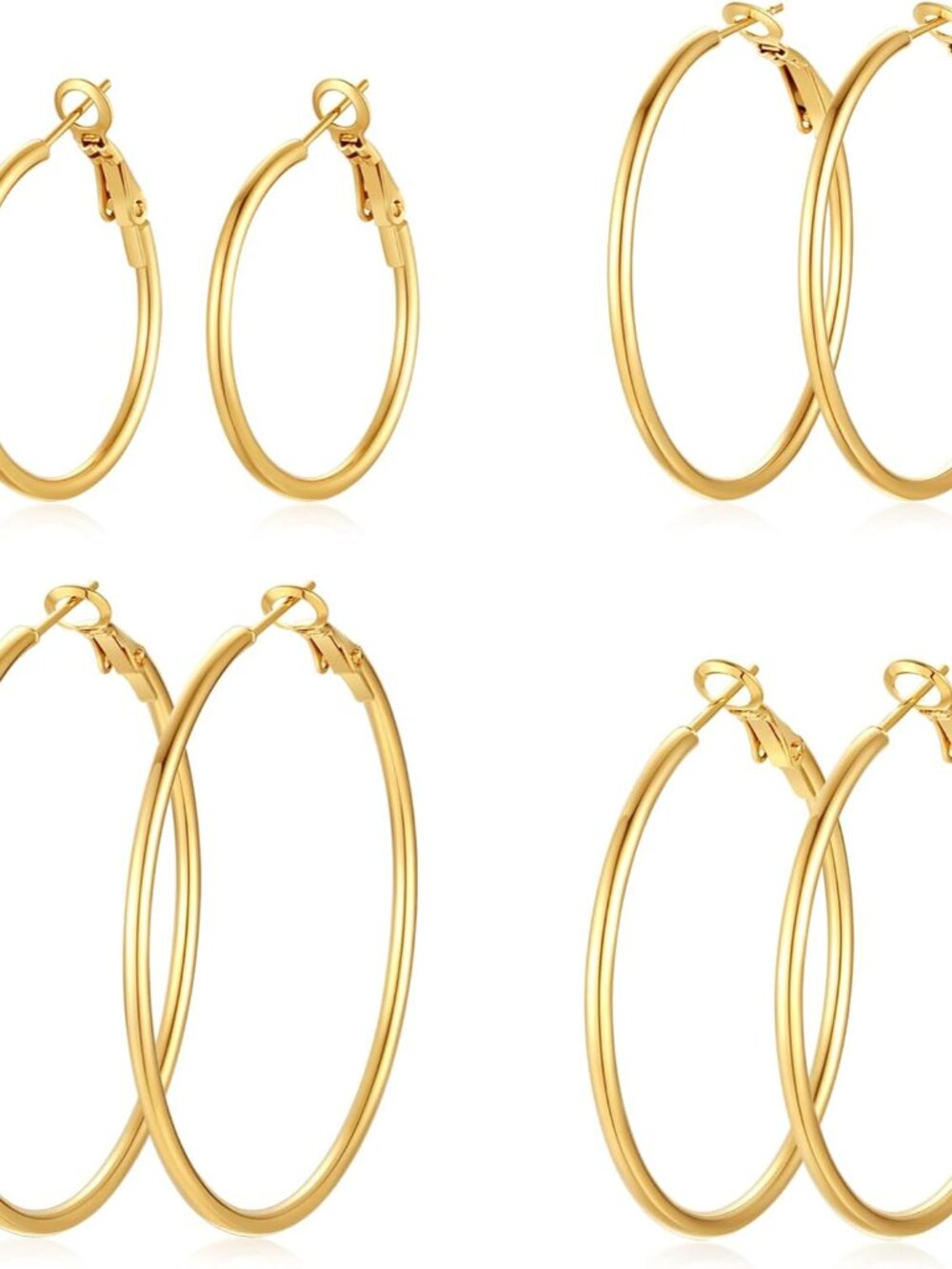 4 Pairs Silver Gold Hoop Earrings for Women | 14K Gold Plated Hoop Earrings Set